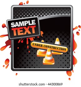construction cones and sign black halftone grungy ad