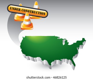 construction cones and sign under green united states icon