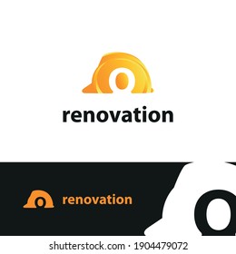 construction and consultant engineering logo concept with initial letter o and hard hat helmet