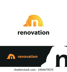 construction and consultant engineering logo concept with initial letter n and hard hat helmet