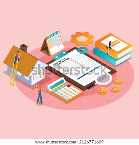 Construction cost estimation isometric 3d vector concept for banner, website, illustration, landing page, flyer, etc.