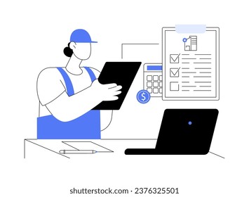 Construction cost management abstract concept vector illustration. Site manager calculates the cost of construction, financial documentation, working with invoices and reports abstract metaphor.