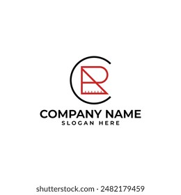 Construction and craftmanship logo with the letter CR act as the ruler in geometrict and modern style design template symbol icon business