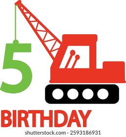 construction crane 5th birthday vector file eps