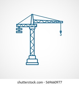 Construction Crane Blue Line Icon On White Background