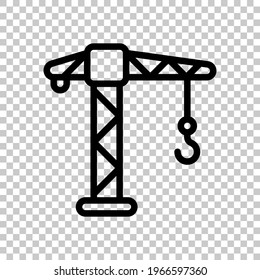 Construction crane, building machine, simple icon. Black editable linear symbol on transparent background