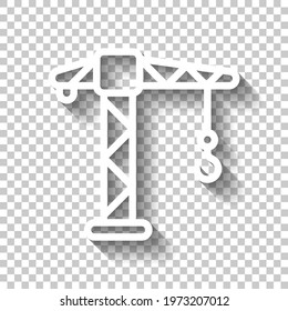 Construction crane, building machine, simple icon. White linear icon with editable stroke and shadow on transparent background