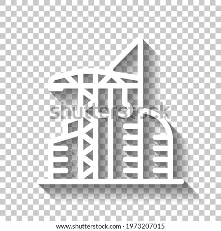 Construction crane, building machine, simple icon. White linear icon with editable stroke and shadow on transparent background