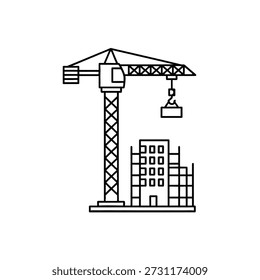 Guindaste de construção com local de construção e ilustração da paisagem urbana