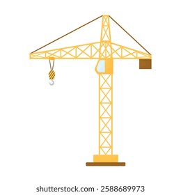 Construction crane in cartoon style on a white isolated background. Construction of skyscrapers and industrial buildings.