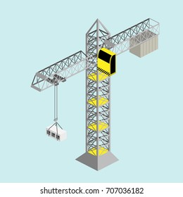 Construction crane colorful minimalistic isometric style vector illustration