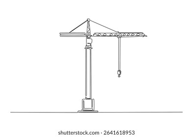 Construction crane in continuous one line drawing. Single line art illustration of crane for building construction. Editable vector.