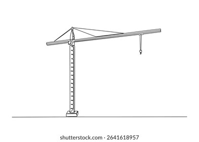 Construction crane in continuous one line drawing. Single line art illustration of crane for building construction. Editable vector.
