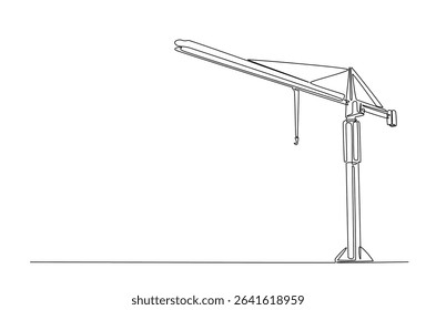 Construction crane in continuous one line drawing. Single line art illustration of crane for building construction. Editable vector.
