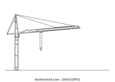 Construction crane in continuous one line drawing. Single line art illustration of crane for building construction. Editable vector.