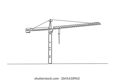 Construction crane in continuous one line drawing. Single line art illustration of crane for building construction. Editable vector.