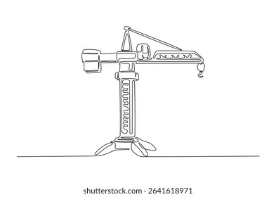 Construction crane in continuous one line drawing. Single line art illustration of crane for building construction. Editable vector.