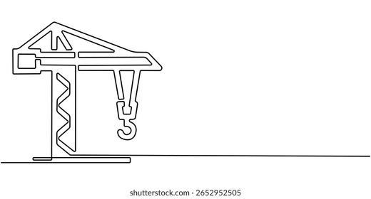 Construction crane continuous one line drawing. Hand drawn building art, Continuous line drawing of construction crane. Single line illustration of crane for industrial building. Industry equipment