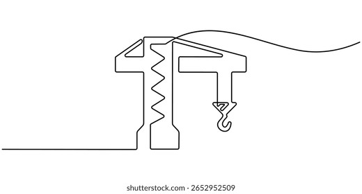 Construction crane continuous one line drawing. Hand drawn building art, Continuous line drawing of construction crane. Single line illustration of crane for industrial building. Industry equipment