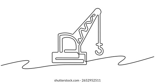 Construction crane continuous one line drawing. Hand drawn building art, Continuous line drawing of construction crane. Single line illustration of crane for industrial building. Industry equipment