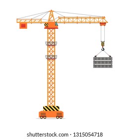 Construction crane. Equipment in flat style. Vector illustration isolated on white background.