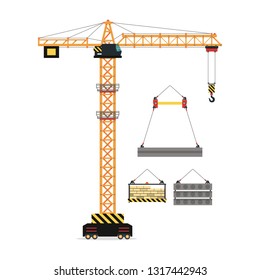 Construction crane. Equipment in flat style. Vector illustration isolated on white background.
