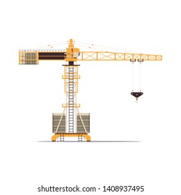 Construction crane. Equipment in flat style. Vector illustration isolated on white background.