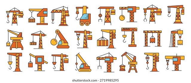 Conjunto de iconos de equipos de grúa de construcción