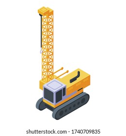 Symbol für den Baukran-Bagger. Isometrisch für den Bau von Kranbagger-Vektorsymbol für Webdesign isoliert auf weißem Hintergrund