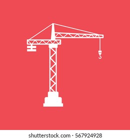 Construction Crane Flat Icon On Red Background