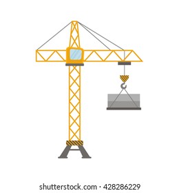 Construction crane in a flat style isolated on white background. Vector illustration