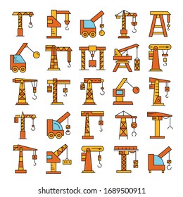 construction crane and hoist icons set