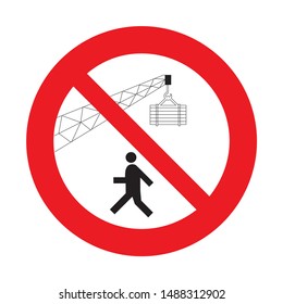 Construction crane holding sign on white background