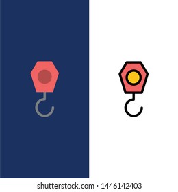 Construction, Crane, Hook  Icons. Flat and Line Filled Icon Set Vector Blue Background