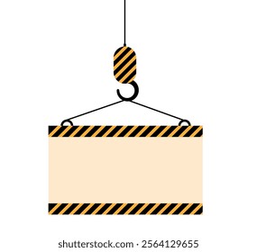 Construction Crane Hook Moving or Lifting Banner Place for Text. Industry, house building and graphic design element concept vector art