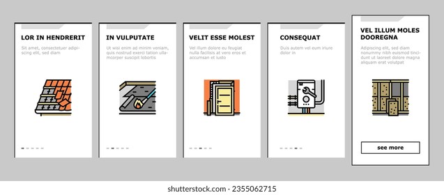 construction crane house work onboarding mobile vector. building industry, civil architecture, build worker engineer, helmet, concrete home construction crane house work color line illustrations