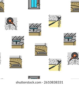 construction crane house work Vector Seamless Pattern Thin Line Illustration