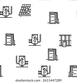 construction crane house work Vector Seamless Pattern Thin Line Illustration