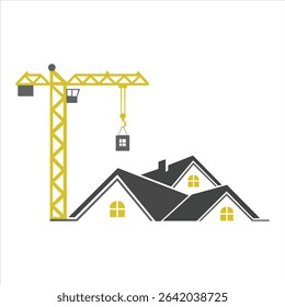 Construction crane and houses logo design