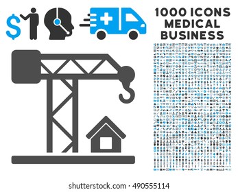 Construction Crane icon with 1000 medical commercial gray and blue vector pictographs. Collection style is flat bicolor symbols, white background.