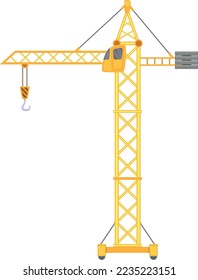 Construction crane icon. Cartoon heavy lifting machine