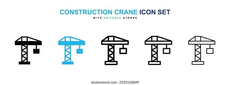 Construction crane icon collection in black and blue colors