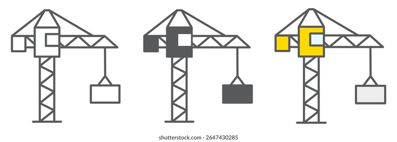 Construction crane icon collection, construction and industry, building crane sign vector set graphics, editable stroke linear icon, eps 10