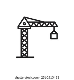 Construction crane icon Flat art in black and white isolated