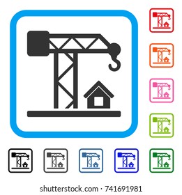 Construction Crane icon. Flat gray pictogram symbol in a light blue rounded square. Black, gray, green, blue, red, orange color versions of Construction Crane vector.