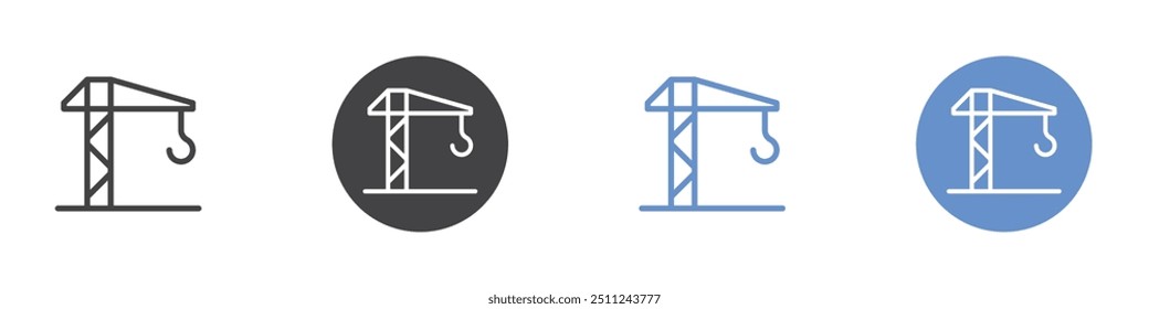 ícone de guindaste de construção Conjunto plano em preto e branco