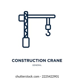 icono de grúa de construcción de la colección general. Grúa de construcción lineal delgada, construcción, icono de contorno de grúas aislado sobre fondo blanco. Signo de grúa de construcción de vectores de línea, símbolo para web y 