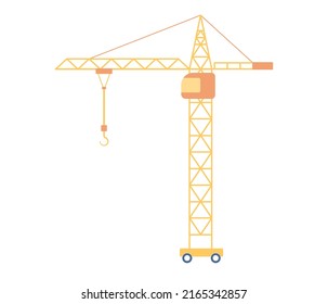 Construction crane icon. Industrial yellow crane and lifting generator.  Vector flat illustration 