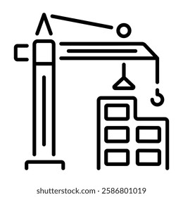Construction crane icon in linear style 