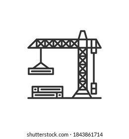 Construction crane icon on white background. Vector black icon.